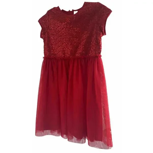EUC Oshkosh Red Holiday Dress Sequence Tulle Size 12 Excellent Condition Sparkle - Picture 1 of 3
